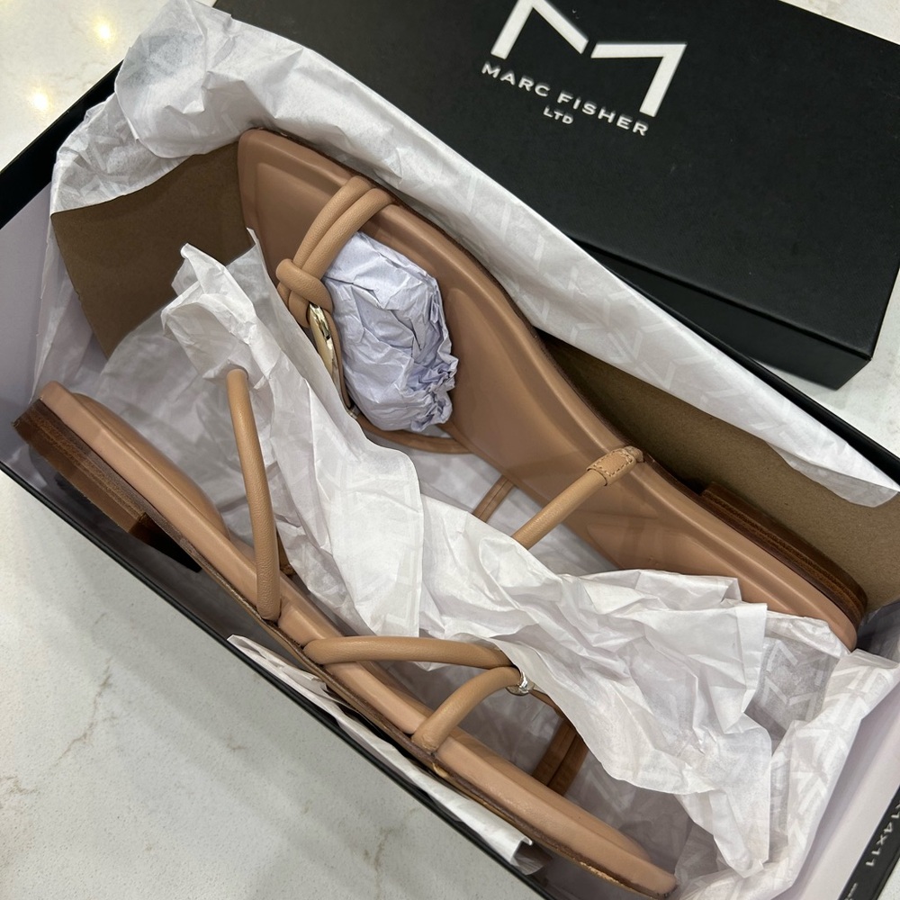 Marc Fisher Nude Sandals with Gold Details